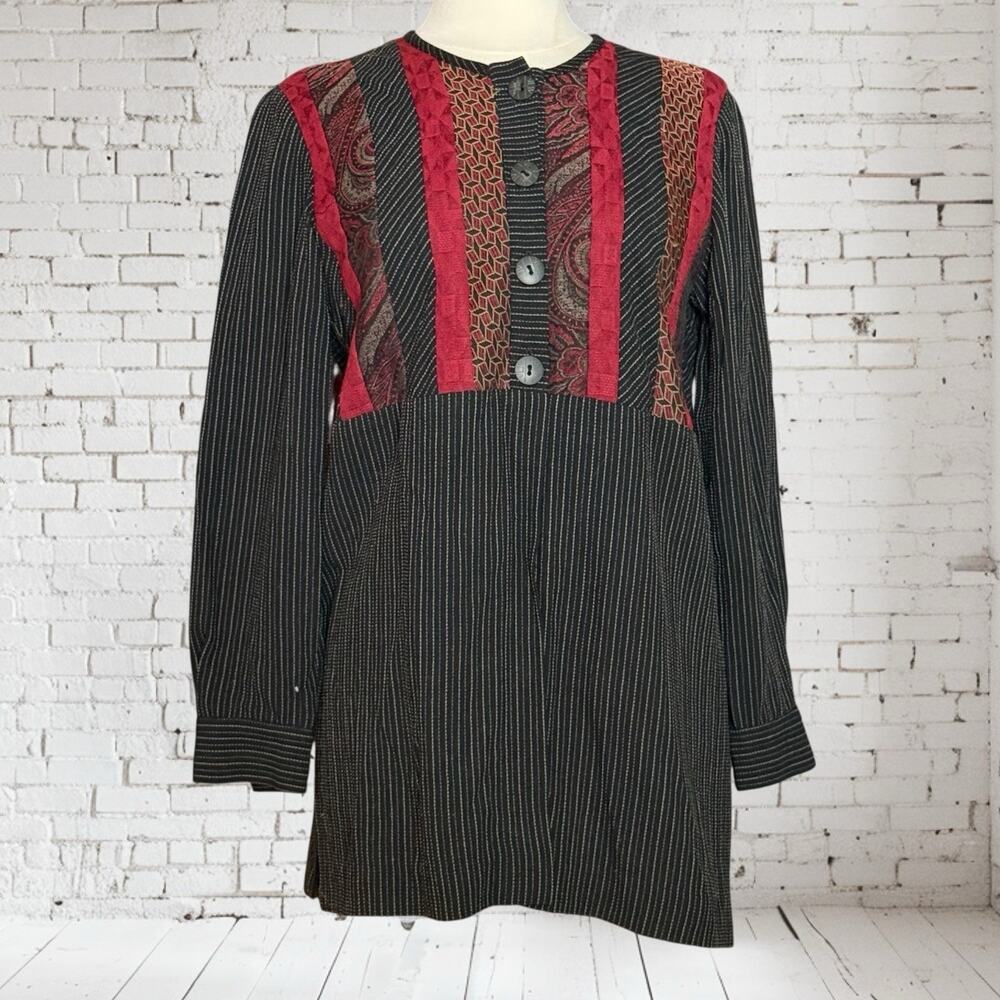 Vintage‎ 90s Canvasbacks Black Stripe and Paisley Jacket Blazer Sz XS 38" Bust